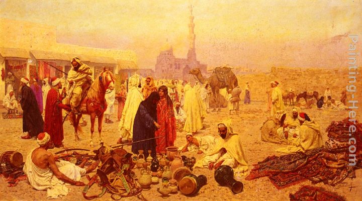 An Arabian Market painting - Giulio Rosati An Arabian Market art painting